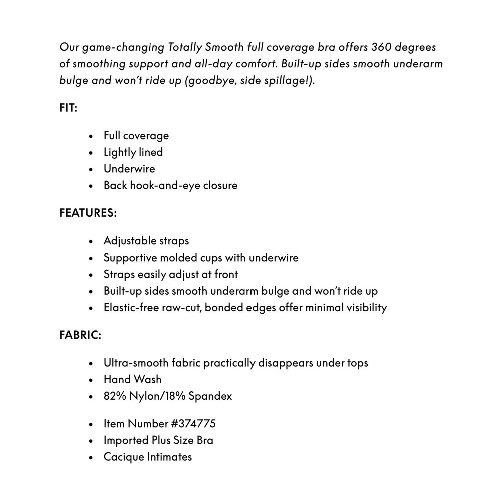 Cacique Totally Smooth Lightly Lined Full Coverage Bra Black 38F - Picture 10 of 10